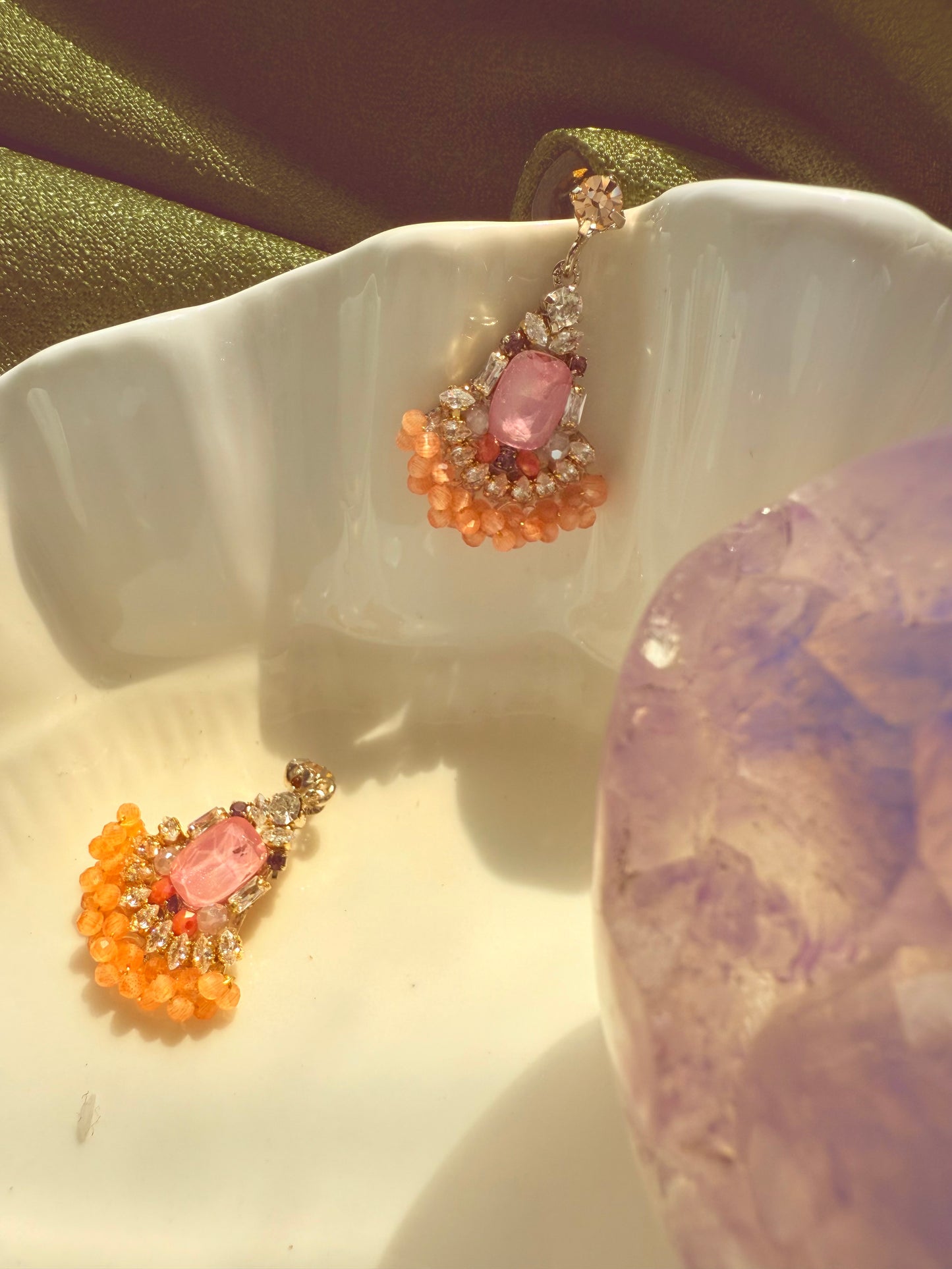 Orange Maxi Dress and Sparkling Earrings