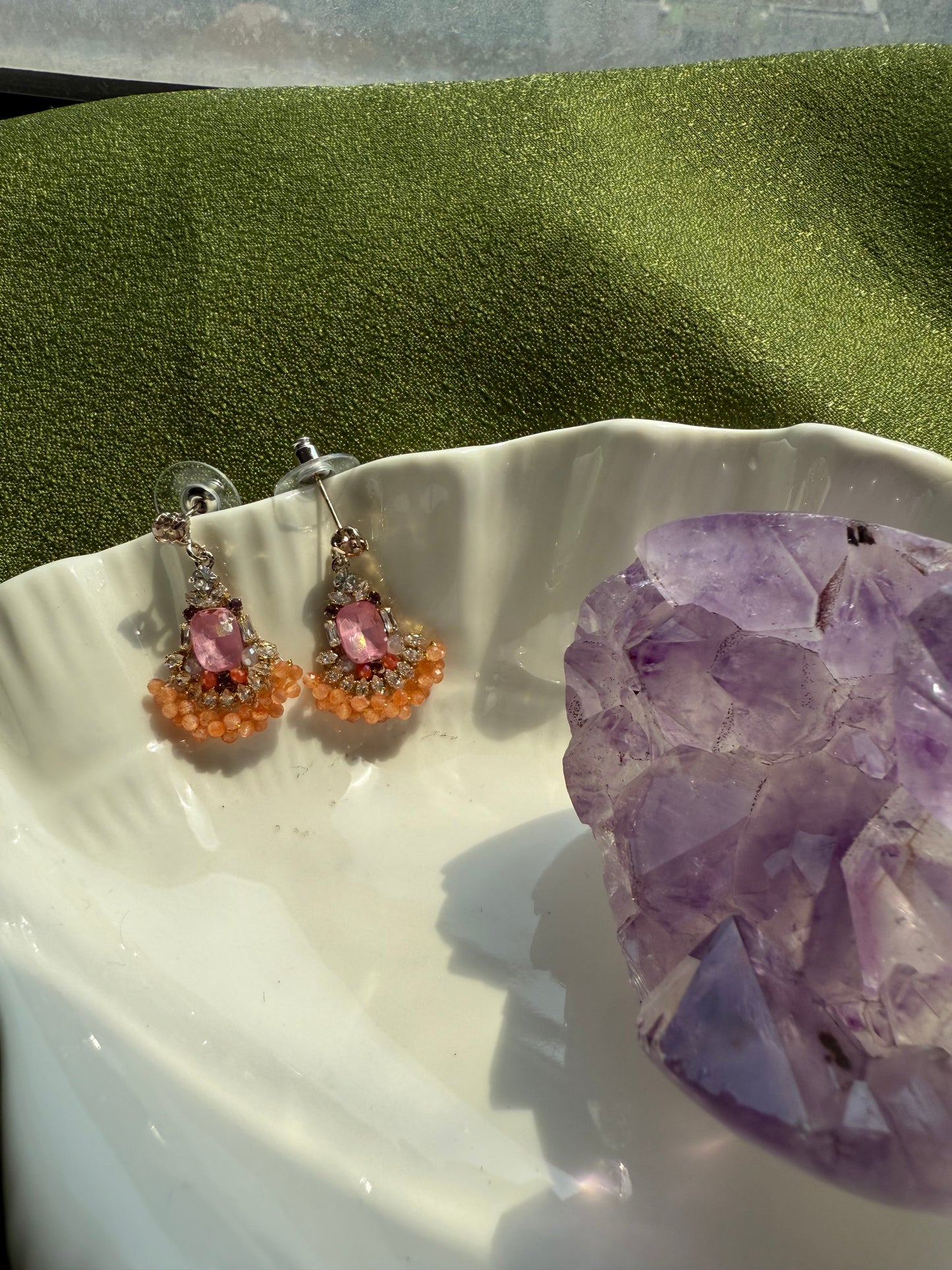 Orange Maxi Dress and Sparkling Earrings