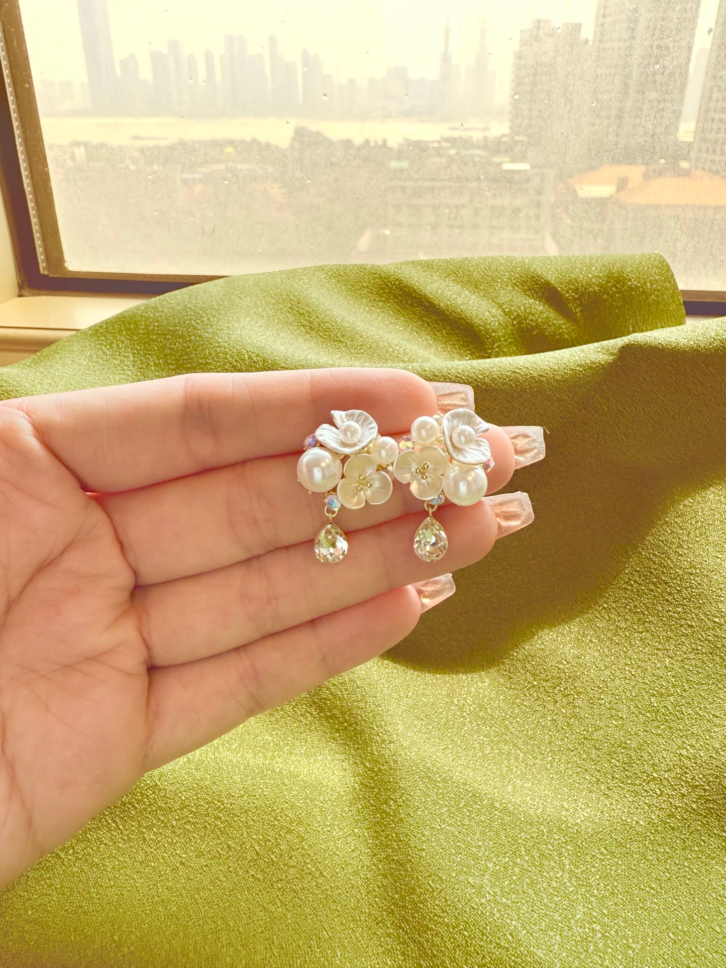 Pearl and Floral Bouquet Earrings