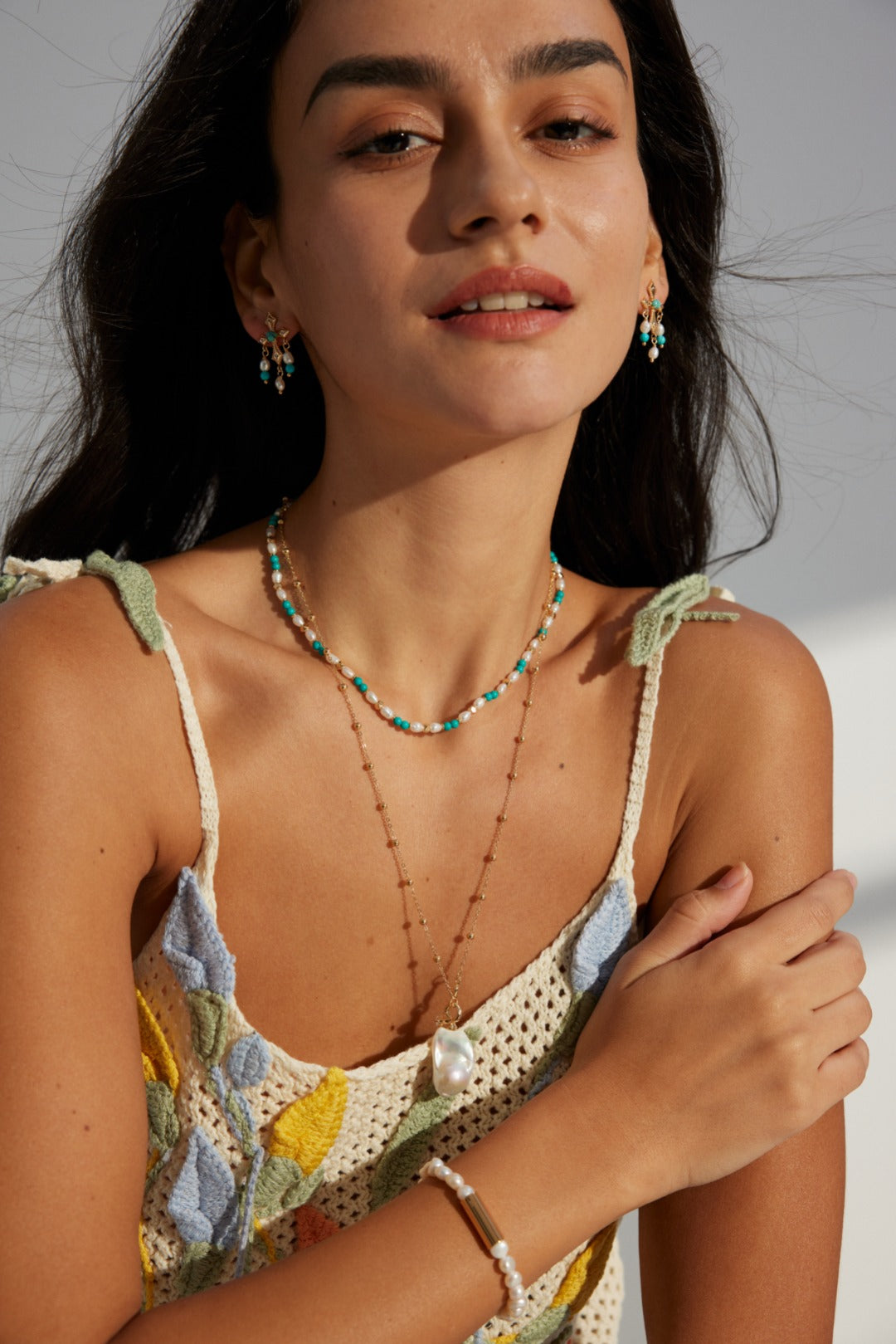 Pearls and Turquoise Stones Necklace