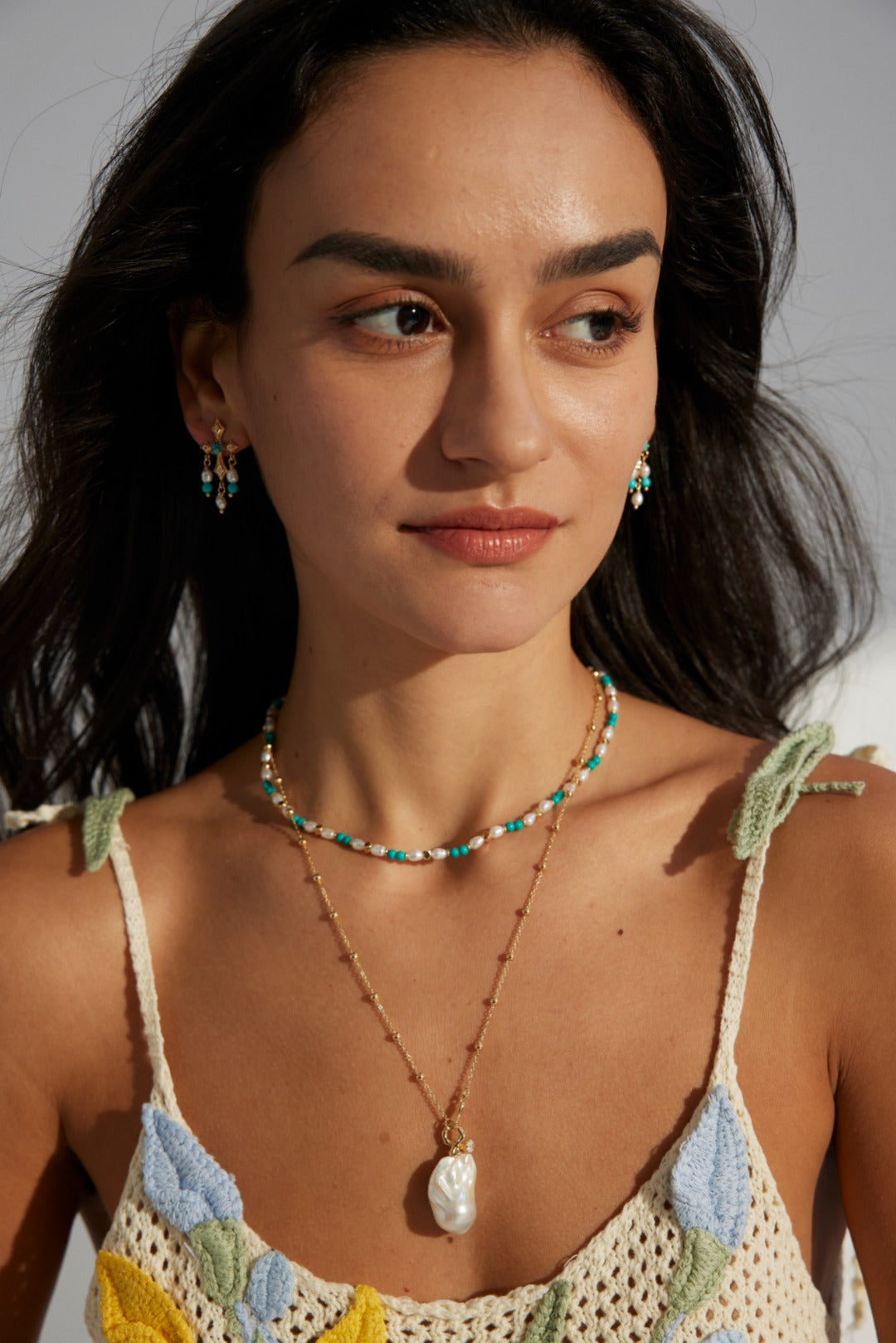 Pearls and Turquoise Stones Necklace