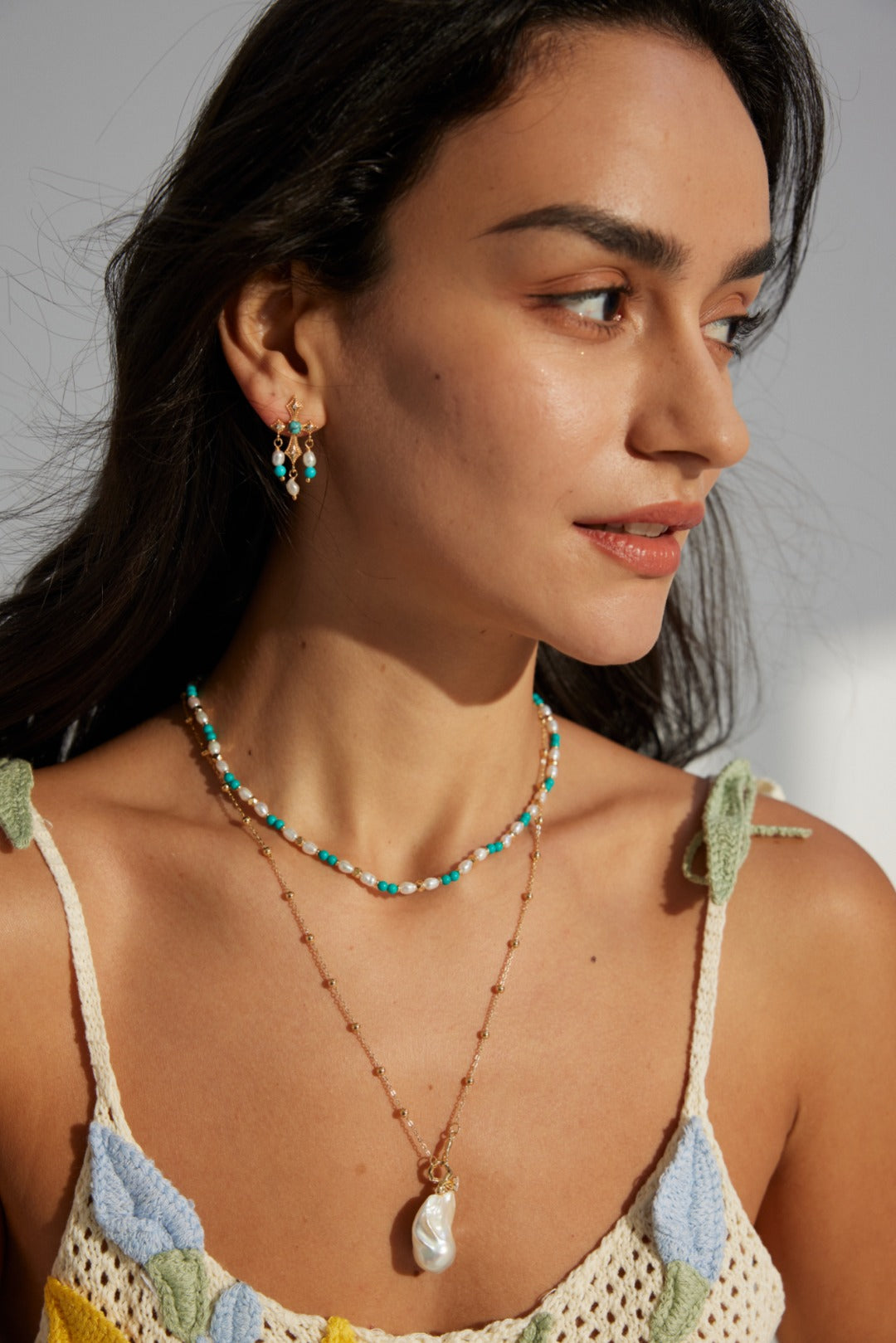 Pearls and Turquoise Stones Necklace