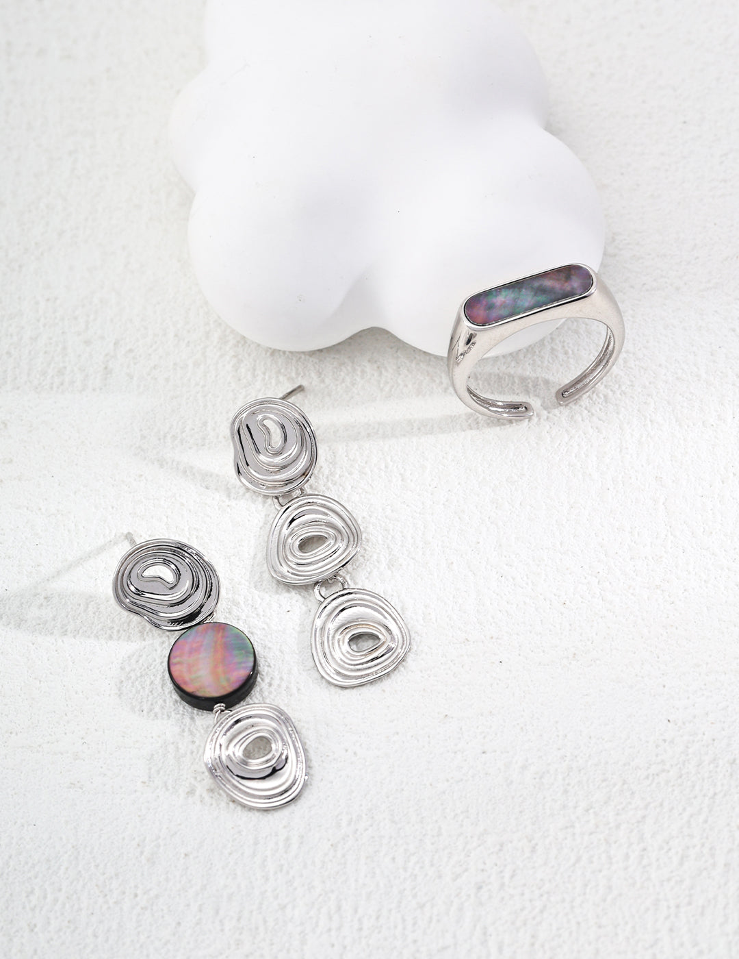 S925 Sterling Silver Minimalist Black Shell Ring