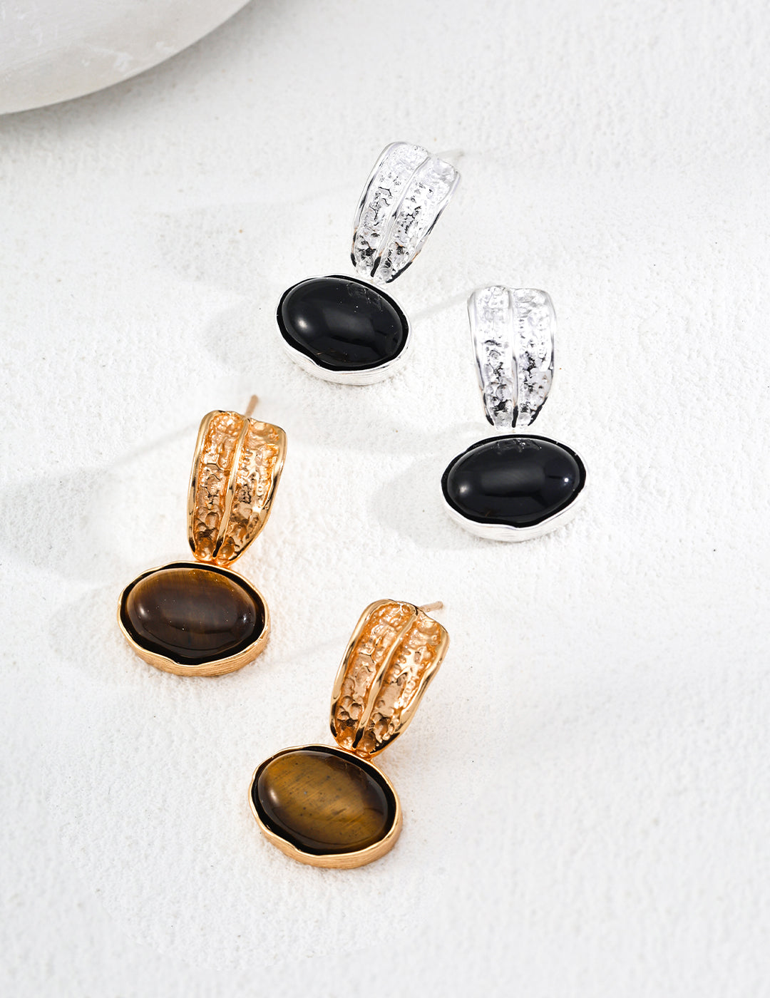 S925 Silver Black Agate and Tiger's Eye Earrings