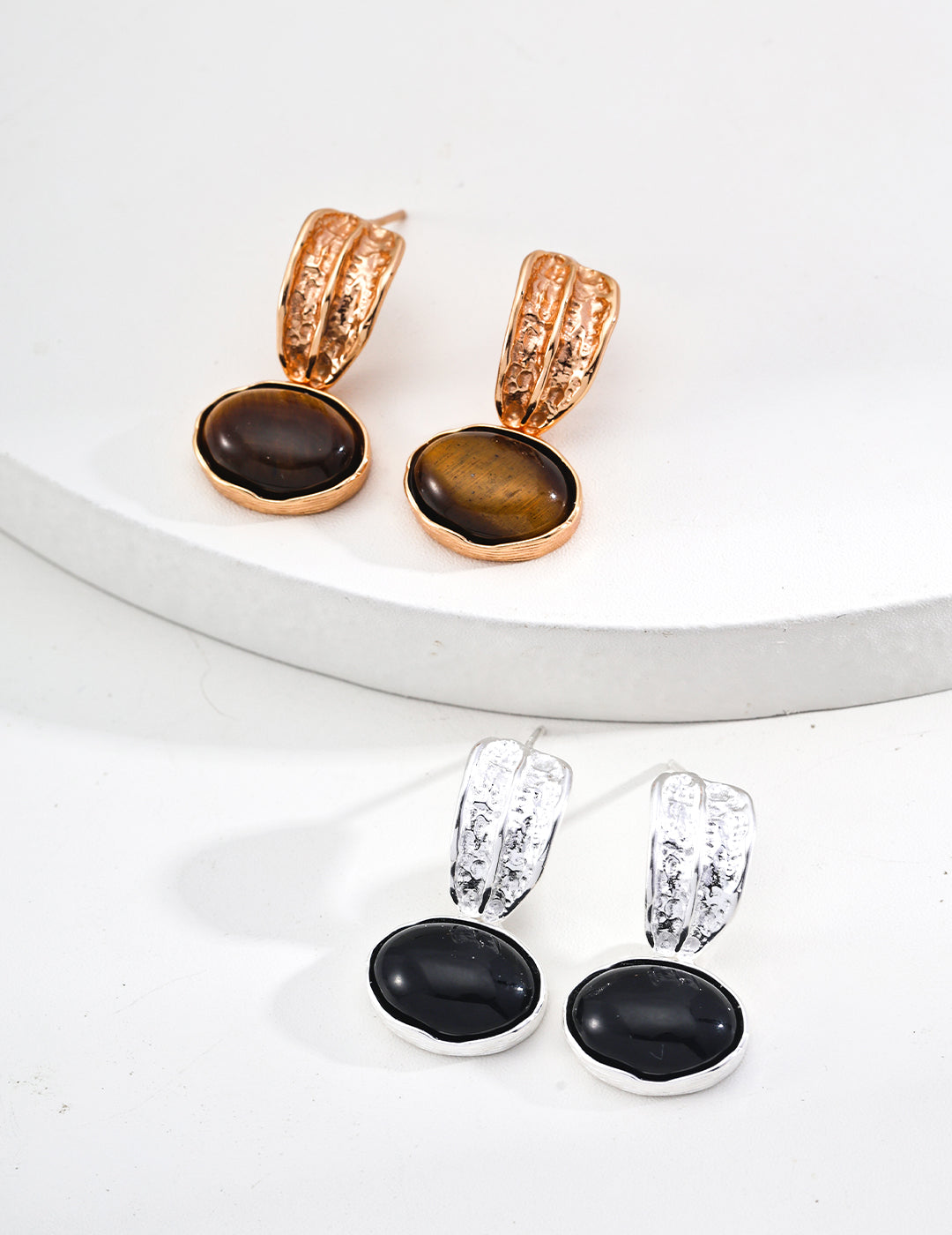 S925 Silver Black Agate and Tiger's Eye Earrings
